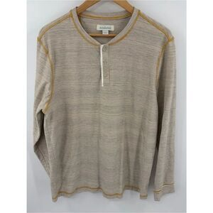 Sundance long sleeve beige gray Henley shirt men’s L preppy